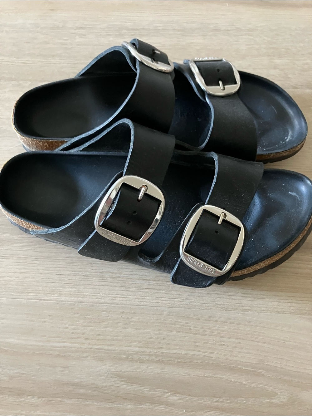 Birkenstock Black Leather Two-Buckle Slide Sandals - Picture 4 of 4